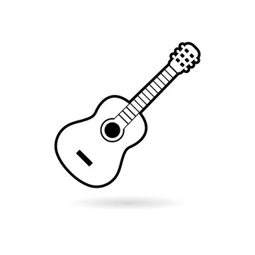 Black Acoustic guitar icon or logo, Guitar silhouette 