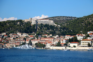 Town Hvar with the Fortress on island Hvar. Hvar is popular travel destination in Croatia.