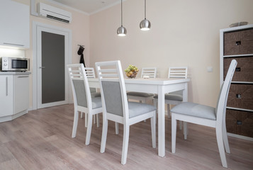Interior. Kitchen modern, white, gray, beige color