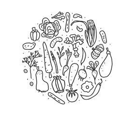 Set of vector vegetables doodle composition.