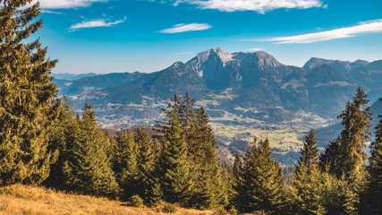 Beautiful alpine autumn view at Hochschwarzeck summit Berchtesgaden-Bavaria-Germany