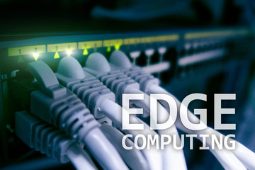 EDGE computing, internet and modern technology concept on modern server room background.