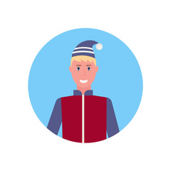 man face avatar happy guy wearing winter clothes male cartoon character portrait flat isolated