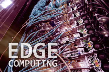 EDGE computing, internet and modern technology concept on modern server room background.