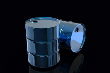 Two Blue Metal Industrial Oil Barrels 3D rendering