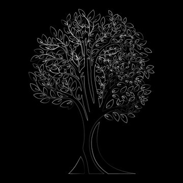 Black tree silhouette. Tree with roots. Isolated on white background. Vector