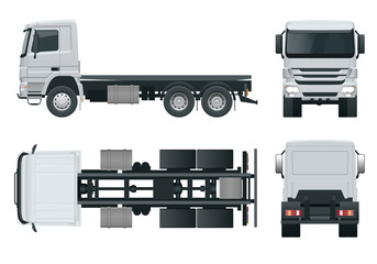 Truck tractor or semi-trailer truck Combination of a tractor unit and one or more semi-trailers to carry freight. Side, front, back, top view. Side, front, back, top view. © Golden Sikorka