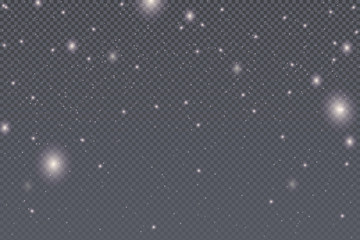 Snow, falling vector snowflakes isolated on transparent background. Christmas snowfall pattern with transparent overlay effect. Winter pattern with white flake. 