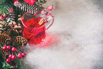 Christmas drink with spices, selective focus. Christmas composition
