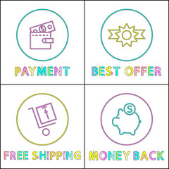 Online payment, best offer and pay back icons