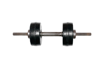 Black heavy dumbbell isolated on white background.