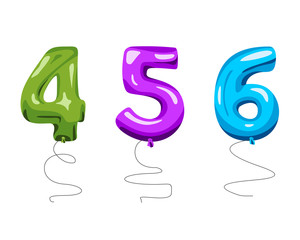 Vector set of isolated color balloons in the form of numbers. Color balloon figures: four, five, six