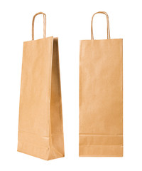 Set of two brown paper bags for wine bottles on white background
