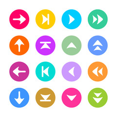 Arrow sign icon set in flat style. Vector elements of hand drawing arrows on color circle shapes