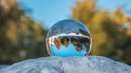 Crystal ball landscape shot at Moos-Bavaria-Germany