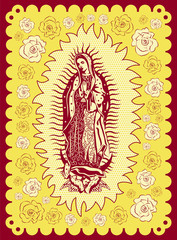 Virgin of Guadalupe vintage silk screen style poster illustration