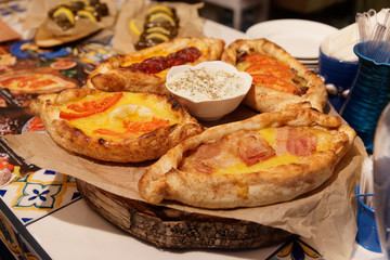 Greek pide pastry with various stuffings