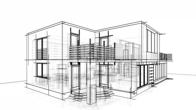 house building architecture 3d sketch