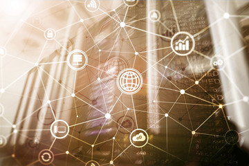ICT - information and telecommunication technology and IOT - internet of things concepts. Diagrams...