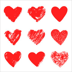 Vector hand drawn collection of graphic hearts. Design elements for Valentine's day. Brush and pen painting
