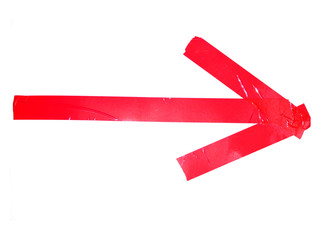 Arrow symbol made of insulating tape pieces, isolated on white background