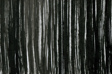 Black with grey ink texture with abstract washes and brush strokes on white watercolor paper background.