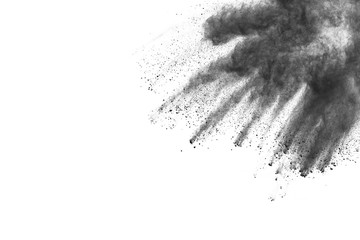 particles of charcoal on white background,abstract powder splatted on white background,Freeze...