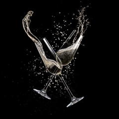 Glasses of champagne, celebration theme.