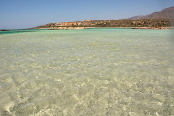 Elafonisi beach, Crete Island landmark. Paradise beach with turquoise water, Greece