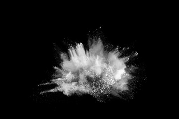 White powder explosion on white background. Colored cloud. Colorful dust explode. Paint Holi.