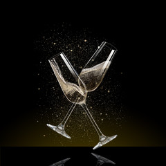 Glasses of champagne, celebration theme.