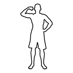 Bodybuilder showing biceps muscles Bodybuilding sport concept silhouette front view icon black color illustration  outline
