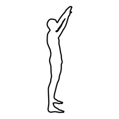 Man with arms raised Sportsman raising hands side view icon black color illustration  outline