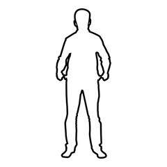 Man took out his empty pockets Businessman has not money silhouette concept icon black color illustration  outline