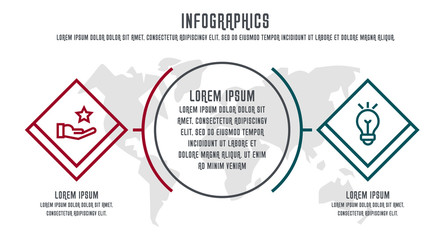 infographics with two elements, quadrilaterals. Contains map in the center. Designed for business, presentations, web design, diagrams with 2 steps