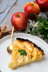 Apple pie with cinnamon and mint