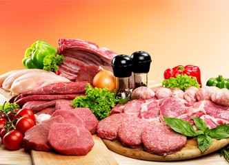 Freshness Meat collection on wooden background
