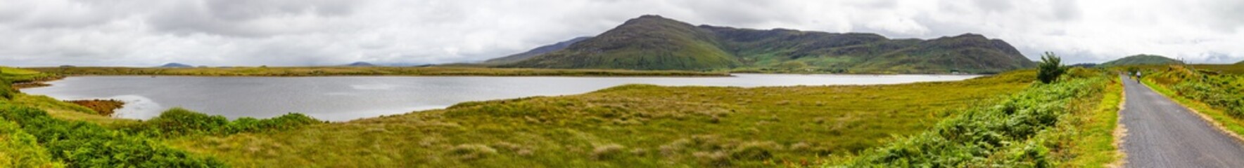 Fototapeta na wymiar Panorama with Mountain Landscape in Achill, Great Western Greenway trail