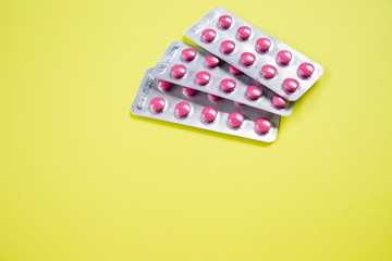 Different medicines: tablets, pills in blister pack, medications drugs, macro, selective focus, copy space. Health care concept.Pharmaceutical industry concept. Pharmacy drugstore.