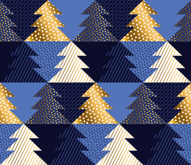 New Year and Christmas tree geometric seamless pattern