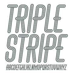 Vector funky capital English alphabet letters collection. Cool italic condensed font, script from a to z can be used in poster art. Created using geometric triple stripes