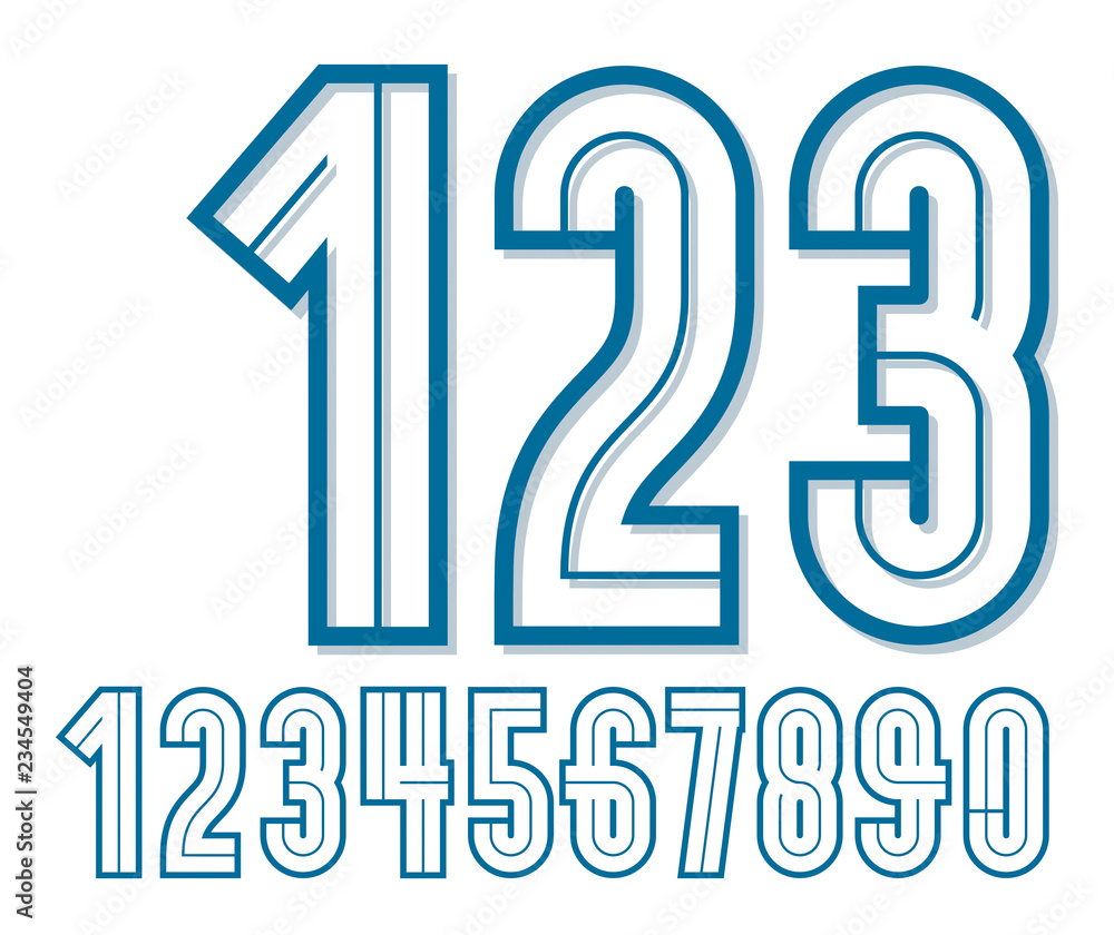 Poster set of retro bold rounded vector numbers can be used for logo creation.