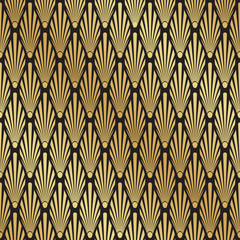 Seamless black and gold Art Deco palm leaf pattern background