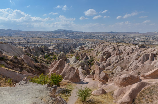 Red Valley (Kizilcukur Vadisi) panoramic view from Aktepe Hill Goreme, Cappadocia, Turkey