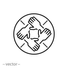 hands support each other, concept of teamwork, icon, linear sign on white background - editable vector illustration eps10