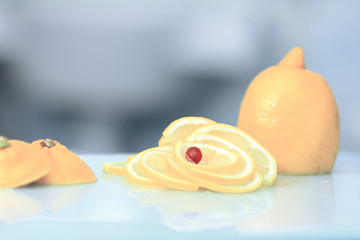 close up.ripe lemon on the cutting Board