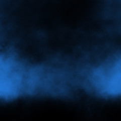 Blue fog and mist effect on black stage studio showcase room background.