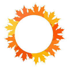 Happy Thanksgiving poster, card with empty circle. Wreath of colorful autumn leaves illustration. Thanksgiving Day postcard