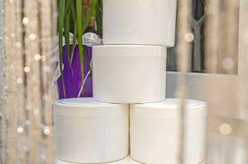 Set of cosmetic containers. Cosmetic product bottles, dispensers, droppers, jars and tubes