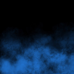 Blue fog and mist effect on black stage studio showcase room background.